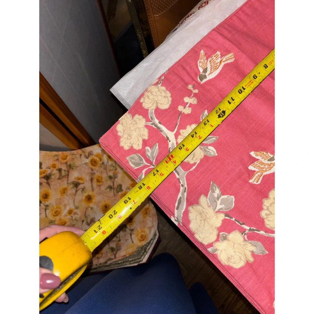 Pink Embroidered Bird Floral Placemats Set of 2 Chinoiserie Botanical Decor